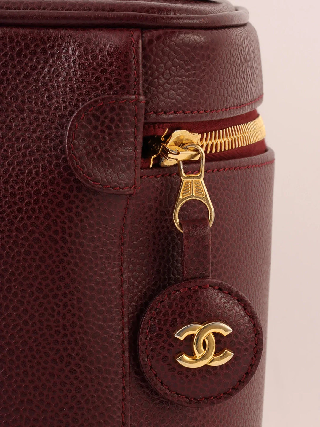 Chanel Around 1997 Made Caviar Skin Cc Mark Stitch Vanity Bordeaux