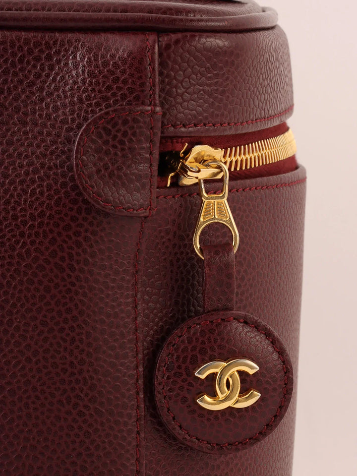 Chanel Around 1997 Made Caviar Skin Cc Mark Stitch Vanity Bordeaux