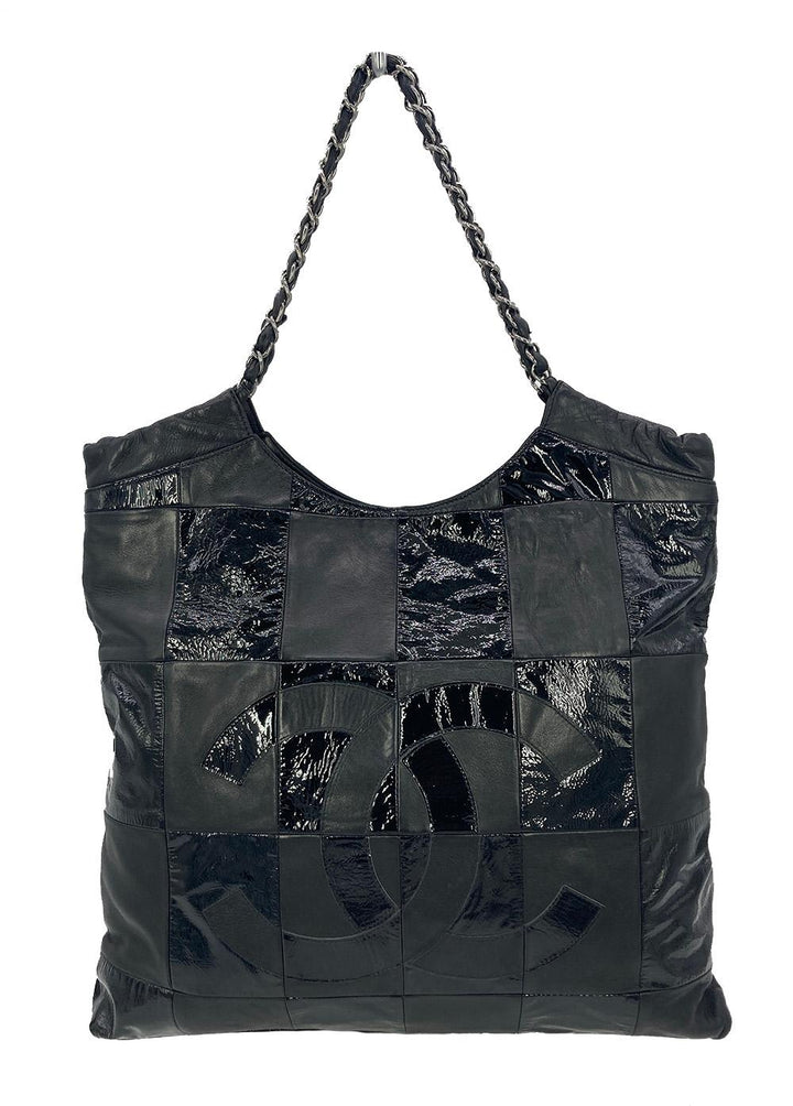 Top Quality Chanel Black Leather Checkered Tote
