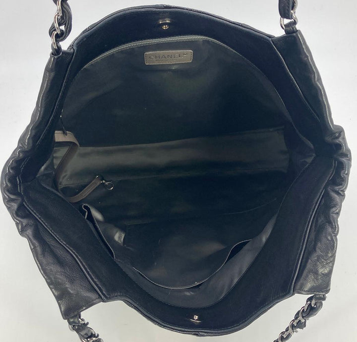 Top Quality Chanel Black Leather Checkered Tote