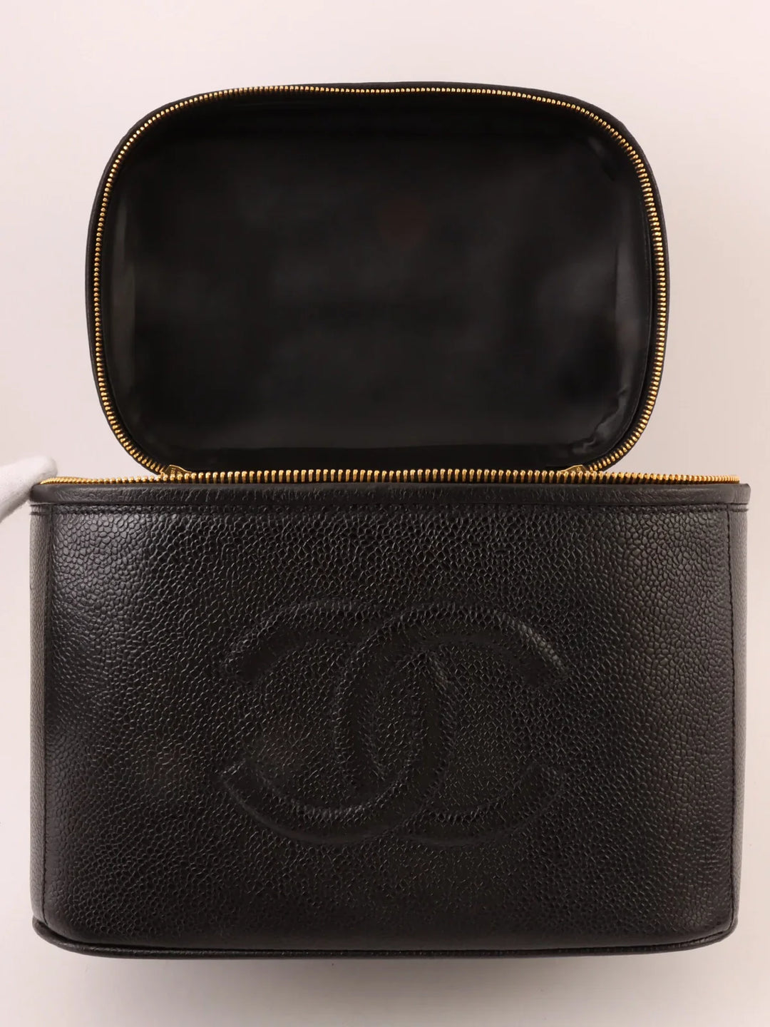 Chanel Around 1997 Made Caviar Skin Cc Mark Stitch 2Way Vanity Black