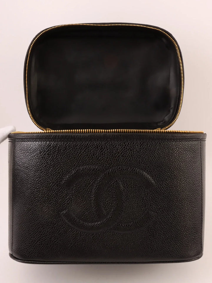 Chanel Around 1997 Made Caviar Skin Cc Mark Stitch 2Way Vanity Black