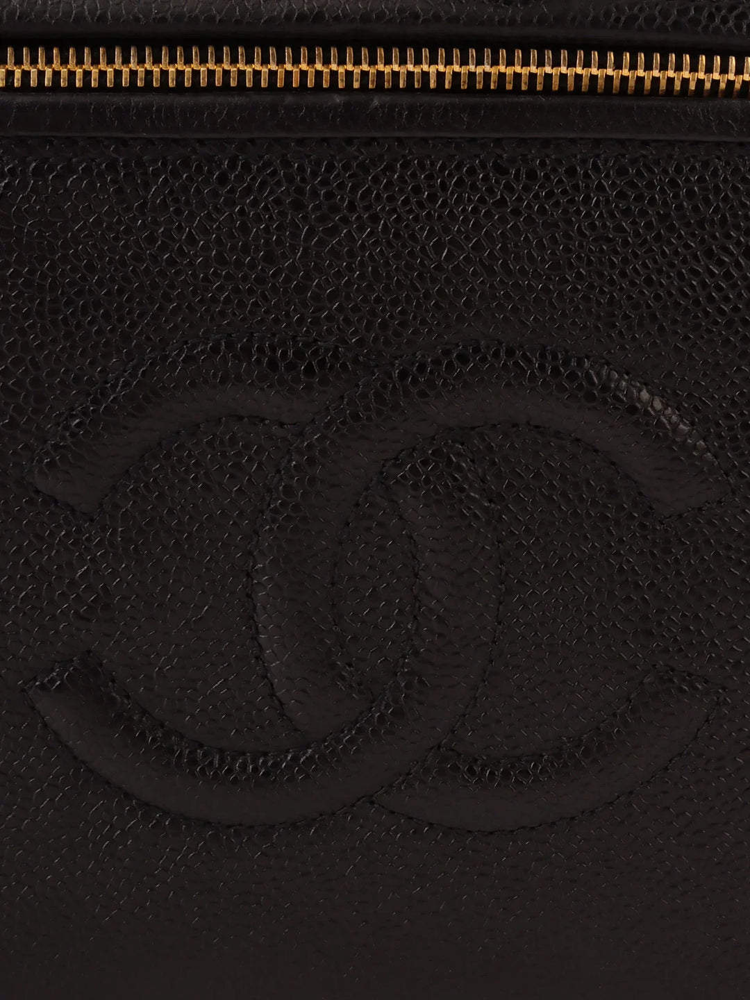 Chanel Around 1997 Made Caviar Skin Cc Mark Stitch 2Way Vanity Black