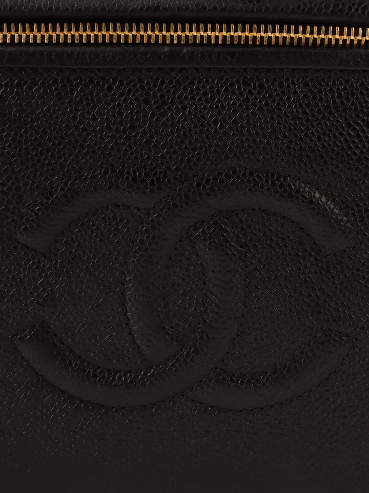 Chanel Around 1997 Made Caviar Skin Cc Mark Stitch 2Way Vanity Black