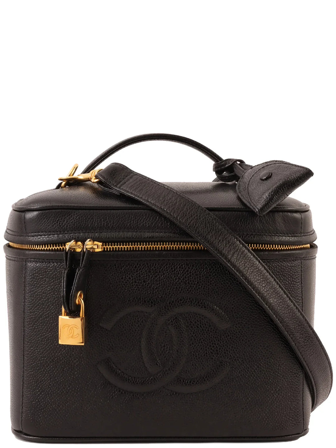 Chanel Around 1997 Made Caviar Skin Cc Mark Stitch 2Way Vanity Black