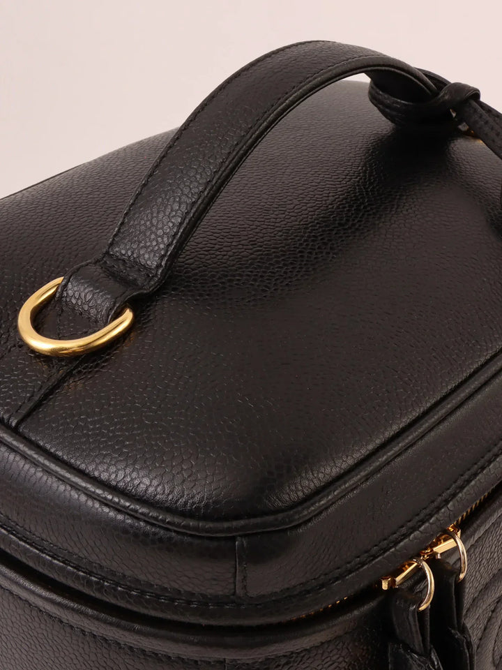 Chanel Around 1997 Made Caviar Skin Cc Mark Stitch 2Way Vanity Black