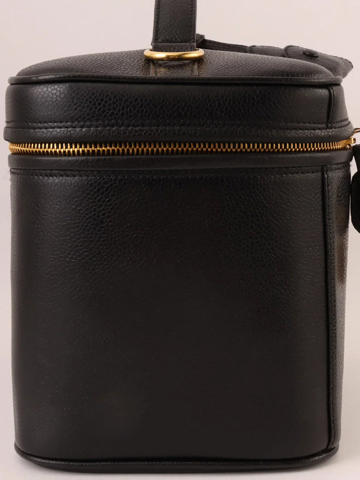 Chanel Around 1997 Made Caviar Skin Cc Mark Stitch 2Way Vanity Black