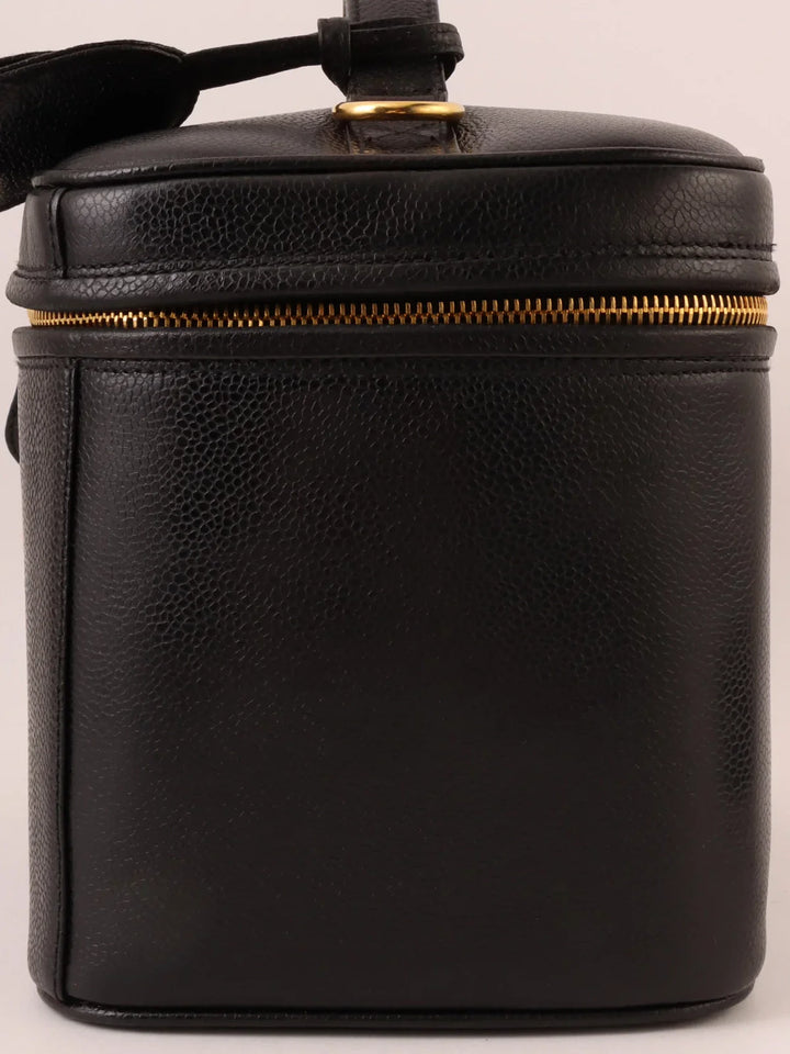 Chanel Around 1997 Made Caviar Skin Cc Mark Stitch 2Way Vanity Black