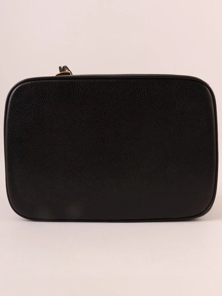 Chanel Around 1997 Made Caviar Skin Cc Mark Stitch 2Way Vanity Black