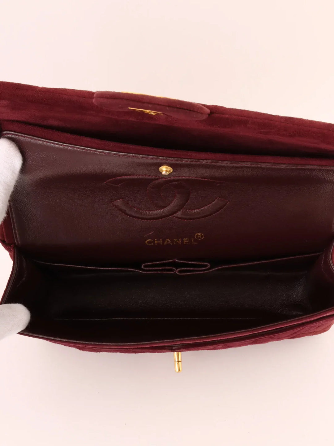 Chanel Around 1997 Made Suede Classic New Chain Bag 25Cm Bordeaux