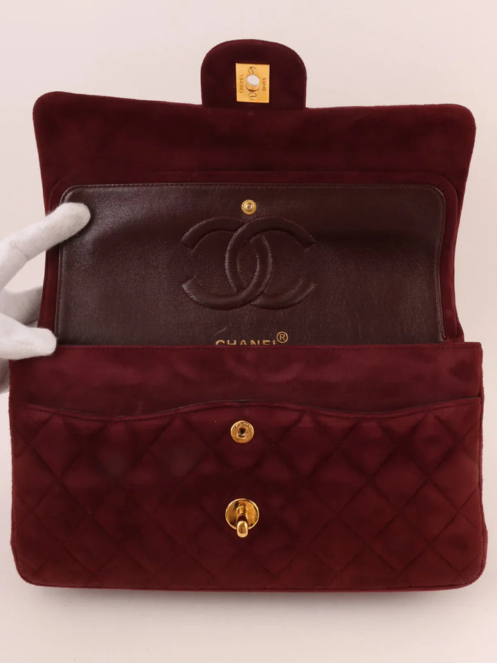 Chanel Around 1997 Made Suede Classic New Chain Bag 25Cm Bordeaux