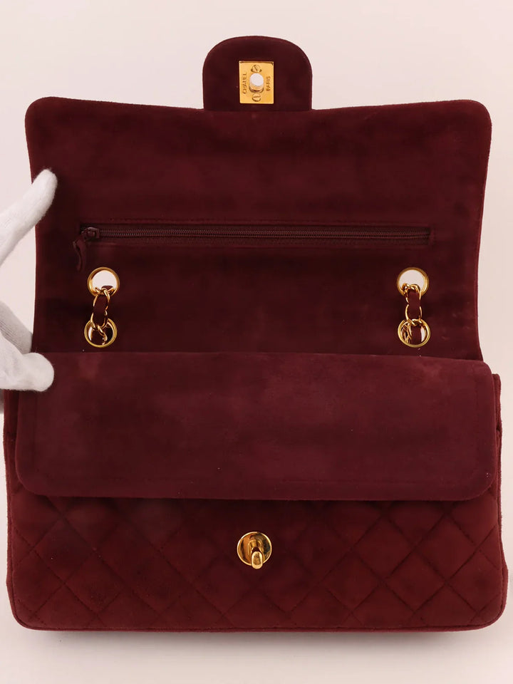Chanel Around 1997 Made Suede Classic New Chain Bag 25Cm Bordeaux