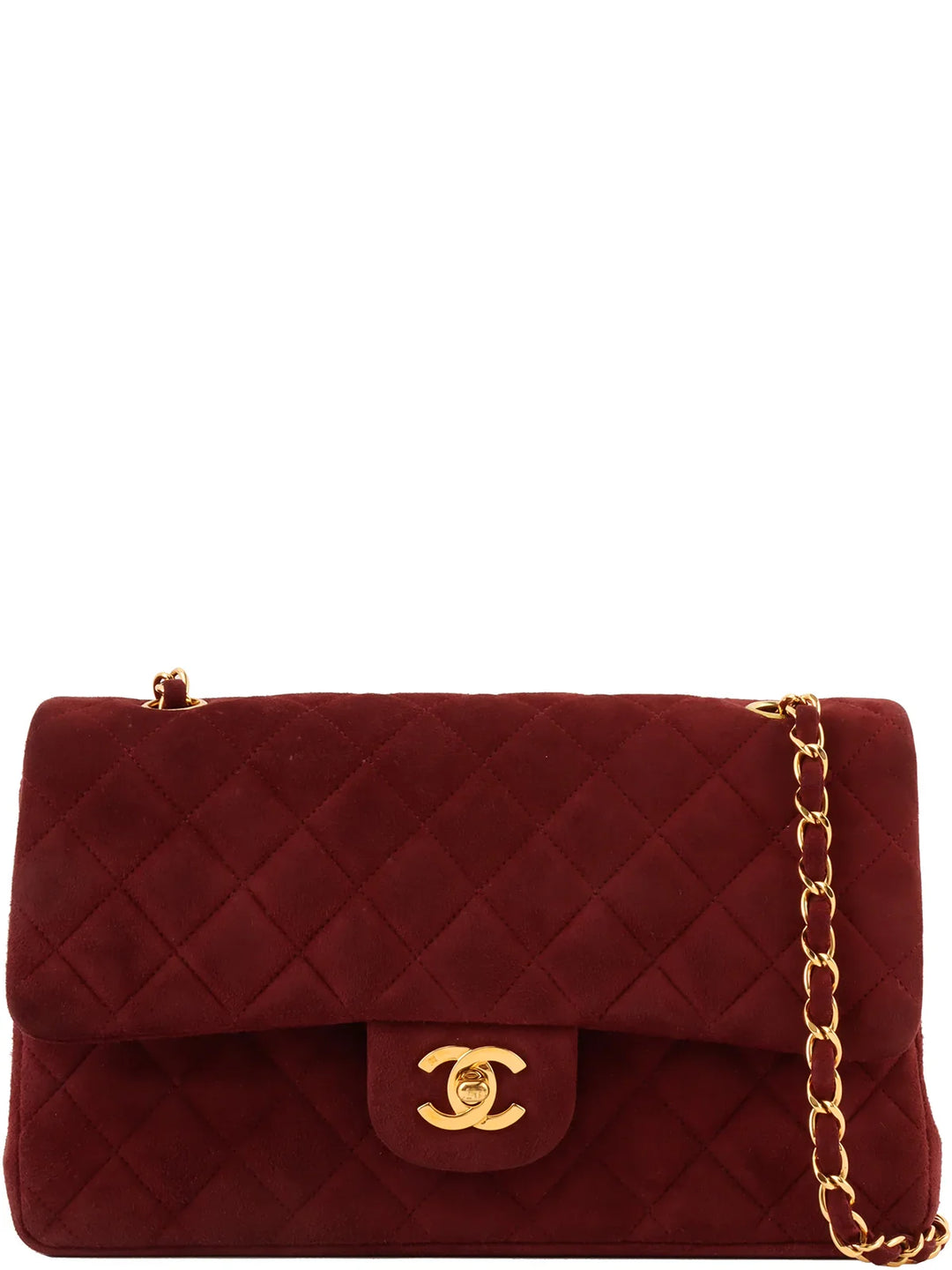 Chanel Around 1997 Made Suede Classic New Chain Bag 25Cm Bordeaux
