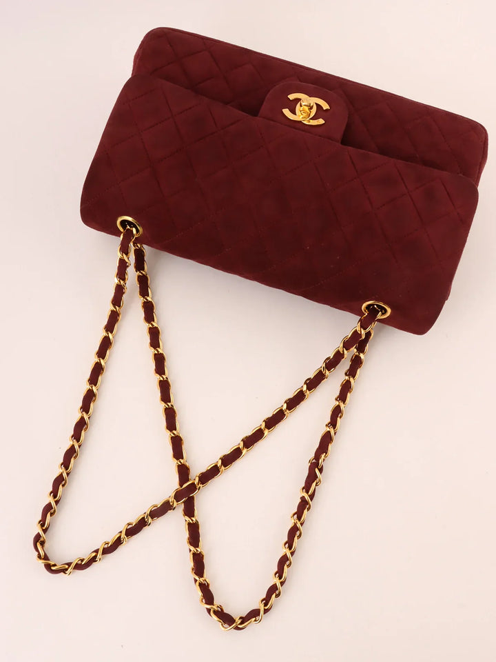 Chanel Around 1997 Made Suede Classic New Chain Bag 25Cm Bordeaux