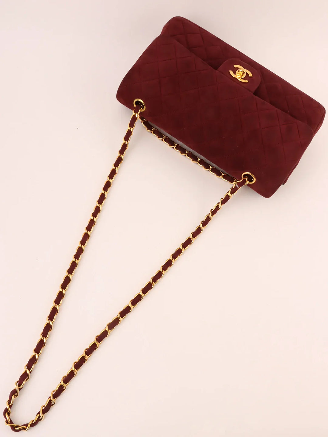 Chanel Around 1997 Made Suede Classic New Chain Bag 25Cm Bordeaux