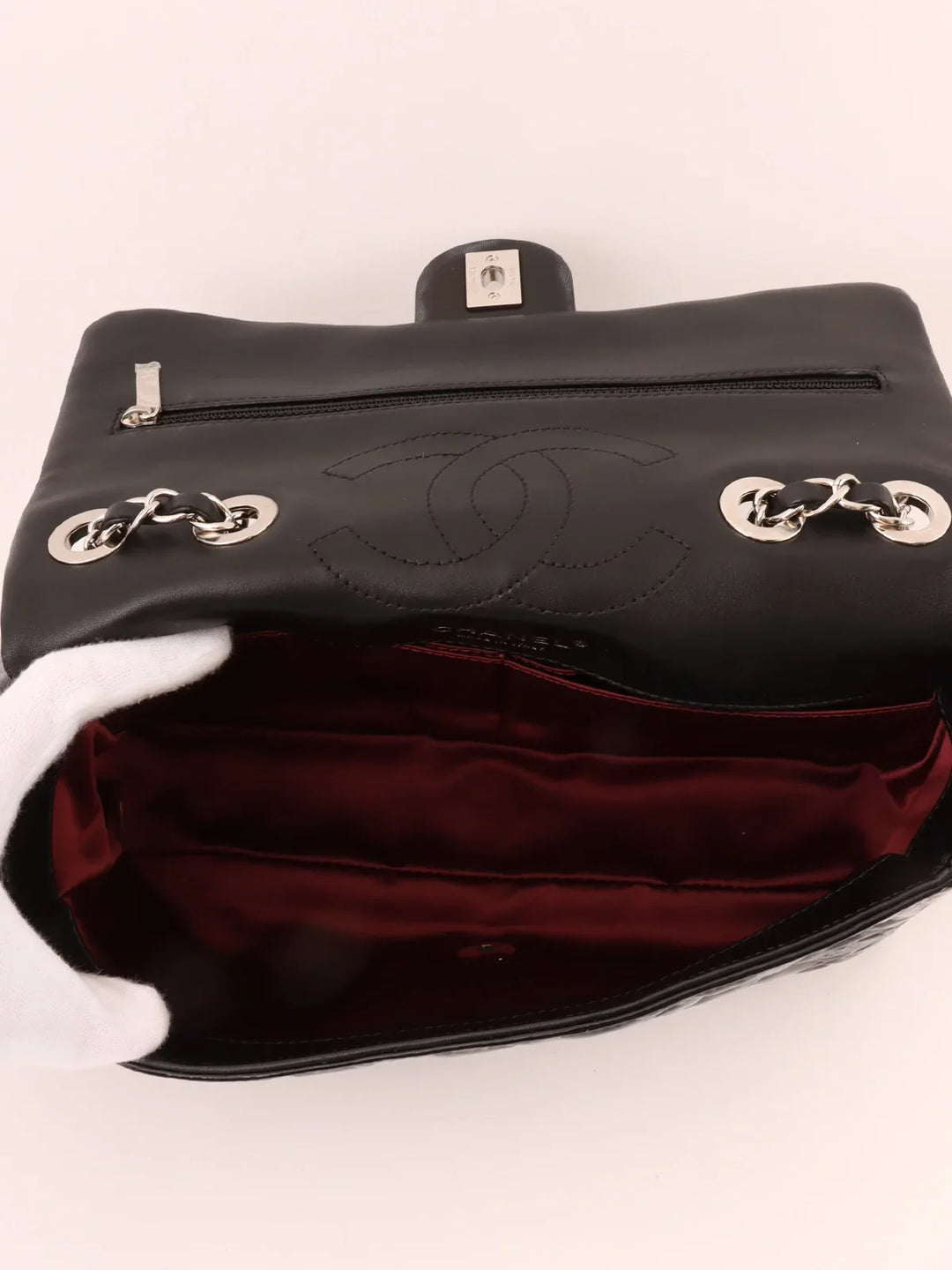 Chanel Around 2010 Made Patent Icon Embossed Turn-Lock Chain Bag Black