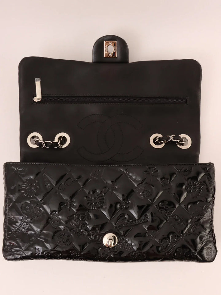 Chanel Around 2010 Made Patent Icon Embossed Turn-Lock Chain Bag Black