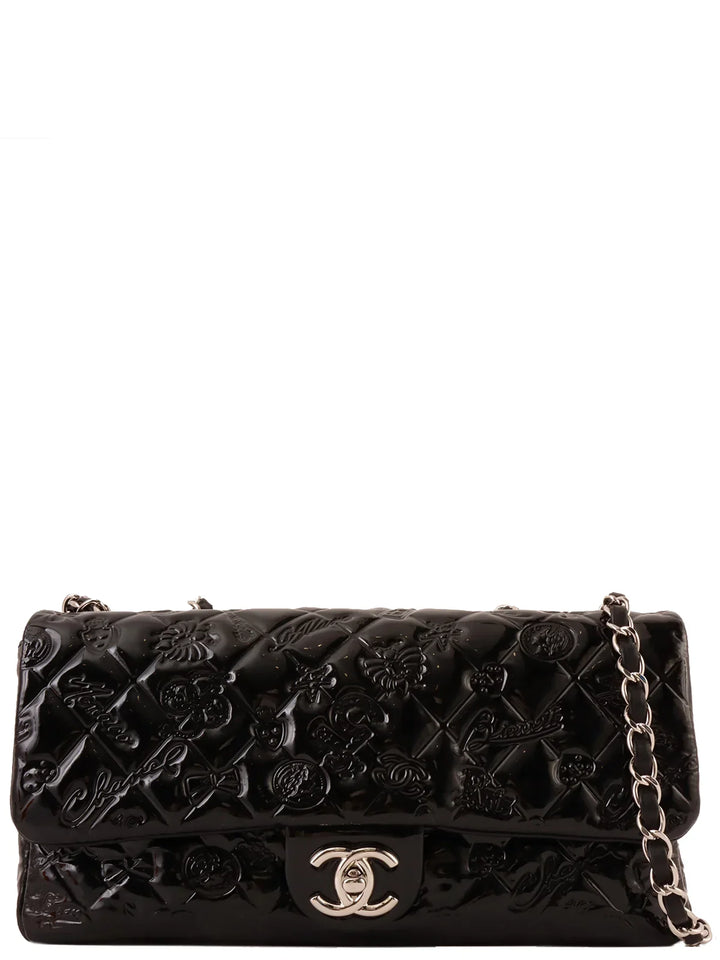 Chanel Around 2010 Made Patent Icon Embossed Turn-Lock Chain Bag Black