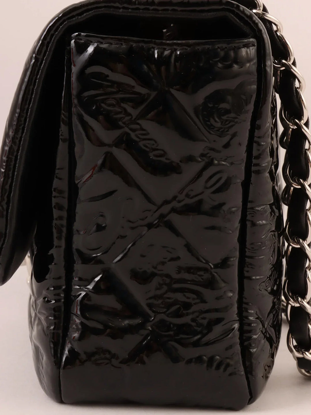 Chanel Around 2010 Made Patent Icon Embossed Turn-Lock Chain Bag Black