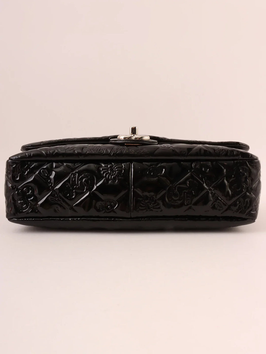 Chanel Around 2010 Made Patent Icon Embossed Turn-Lock Chain Bag Black