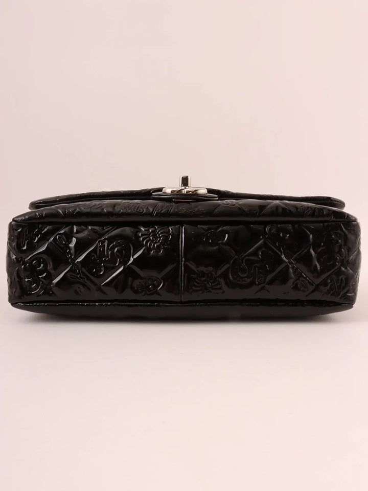Chanel Around 2010 Made Patent Icon Embossed Turn-Lock Chain Bag Black