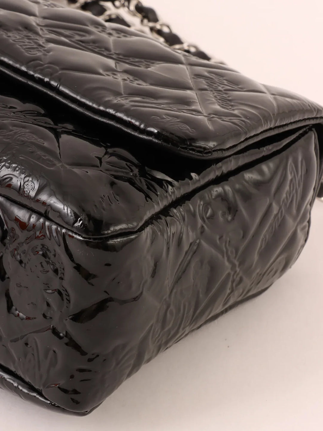 Chanel Around 2010 Made Patent Icon Embossed Turn-Lock Chain Bag Black