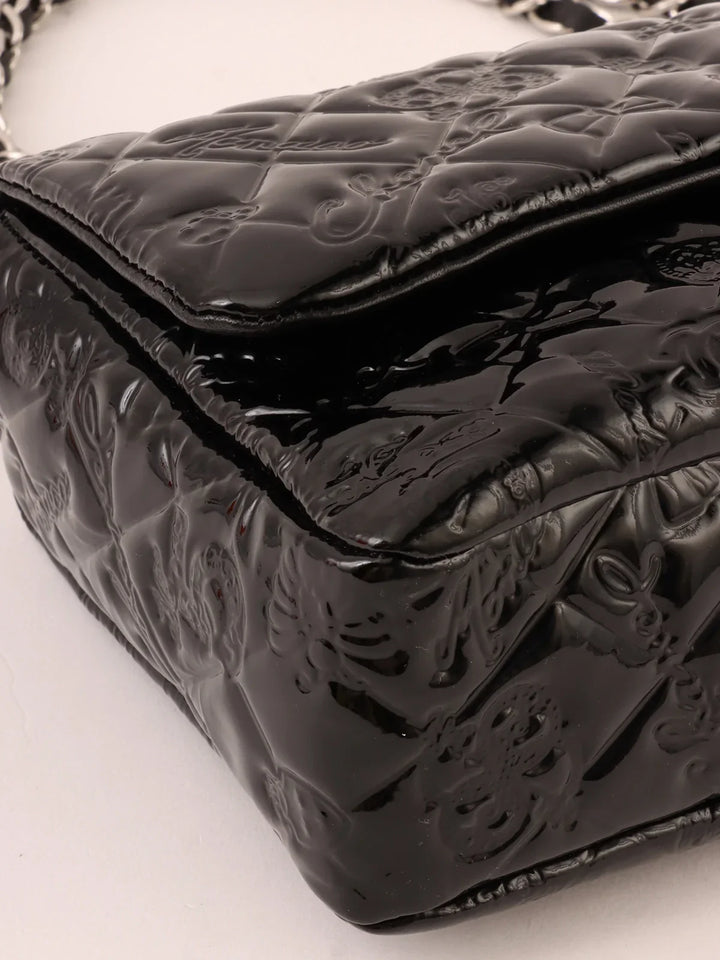 Chanel Around 2010 Made Patent Icon Embossed Turn-Lock Chain Bag Black