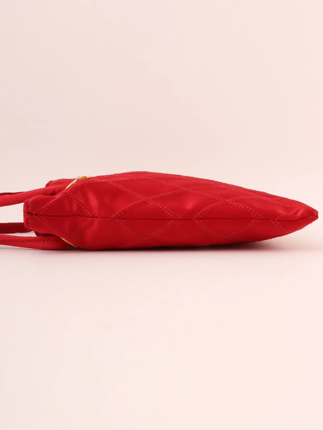 Chanel Around 1985~1990 Made Silk Satin Rhinestone Cc Mark Platetop Handle Bag Red