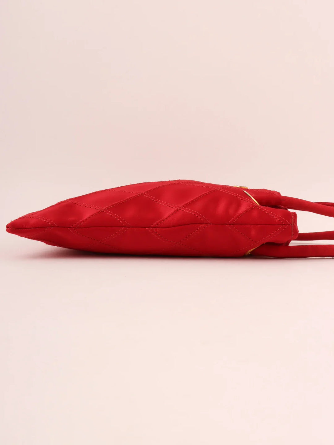Chanel Around 1985~1990 Made Silk Satin Rhinestone Cc Mark Platetop Handle Bag Red