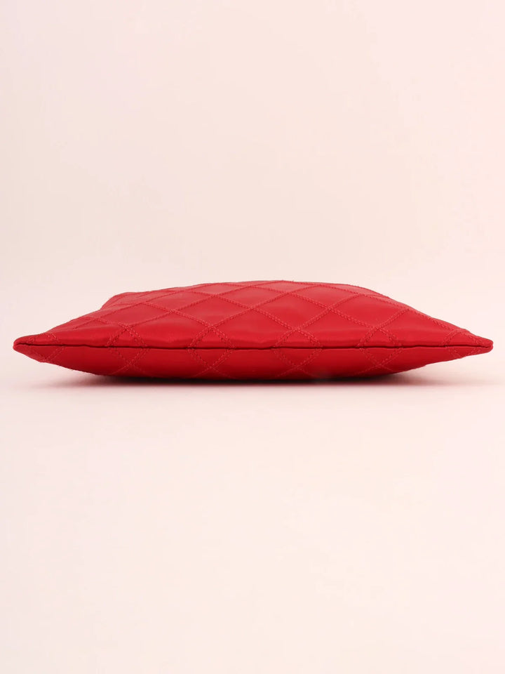 Chanel Around 1985~1990 Made Silk Satin Rhinestone Cc Mark Platetop Handle Bag Red
