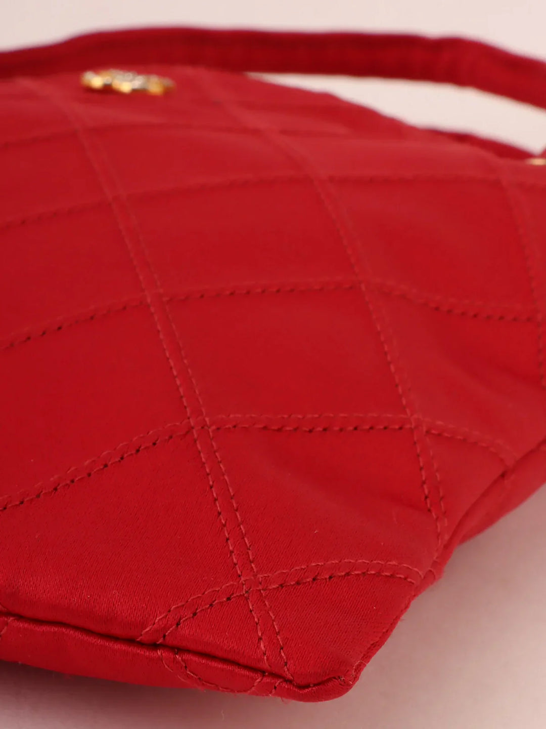 Chanel Around 1985~1990 Made Silk Satin Rhinestone Cc Mark Platetop Handle Bag Red