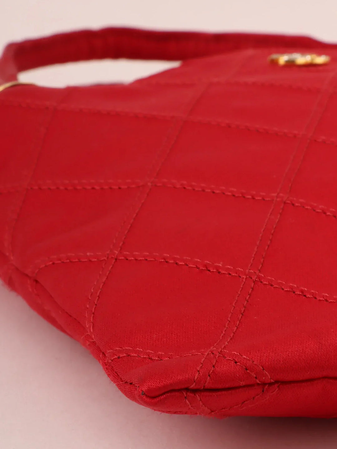Chanel Around 1985~1990 Made Silk Satin Rhinestone Cc Mark Platetop Handle Bag Red