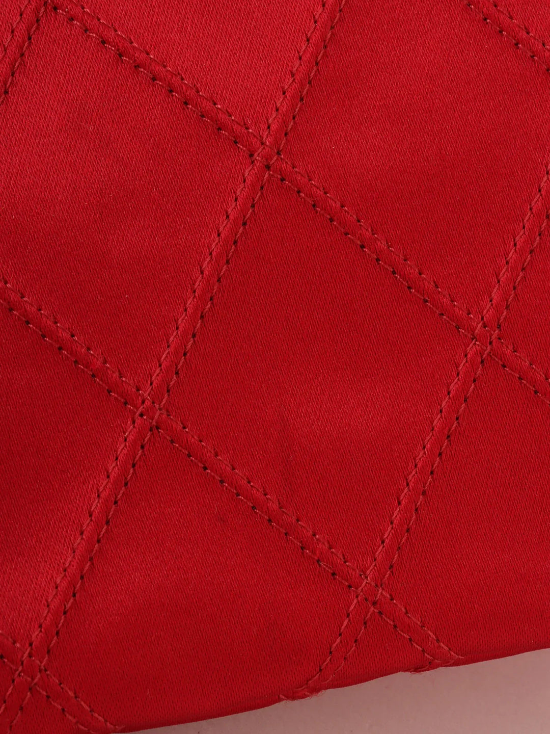 Chanel Around 1985~1990 Made Silk Satin Rhinestone Cc Mark Platetop Handle Bag Red