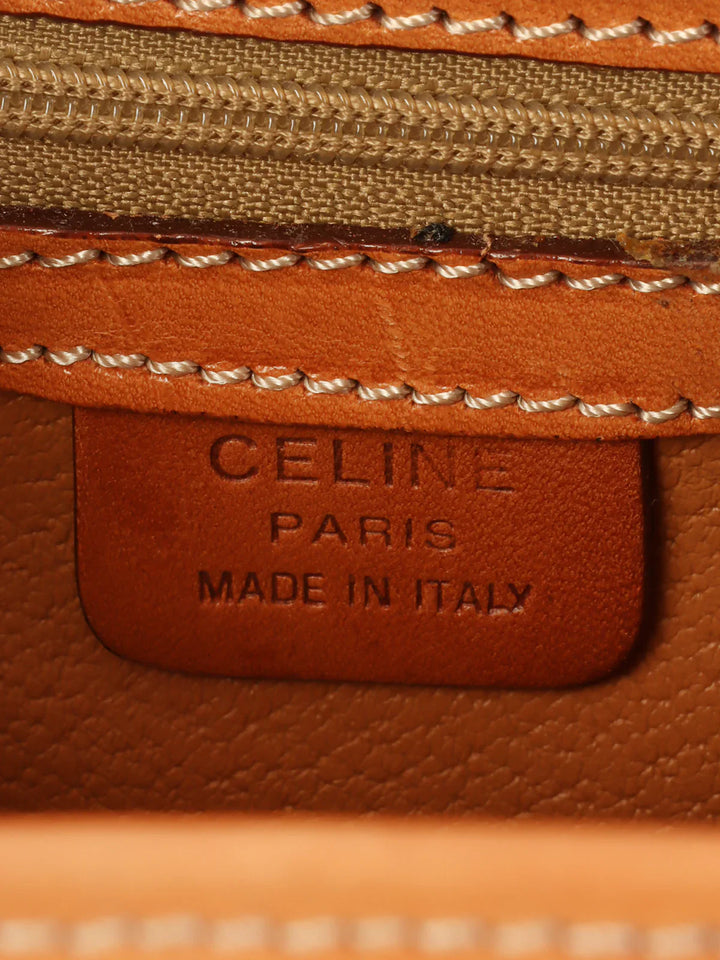 Celine Macadam Pattern Logo Plate Box Top Handle Bag Brown