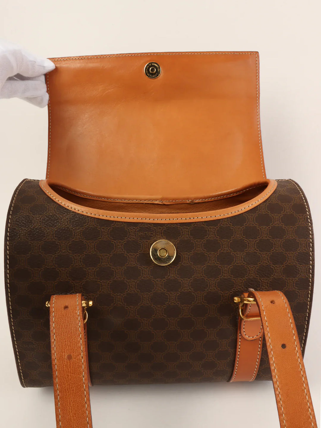 Celine Macadam Pattern Logo Plate Box Top Handle Bag Brown