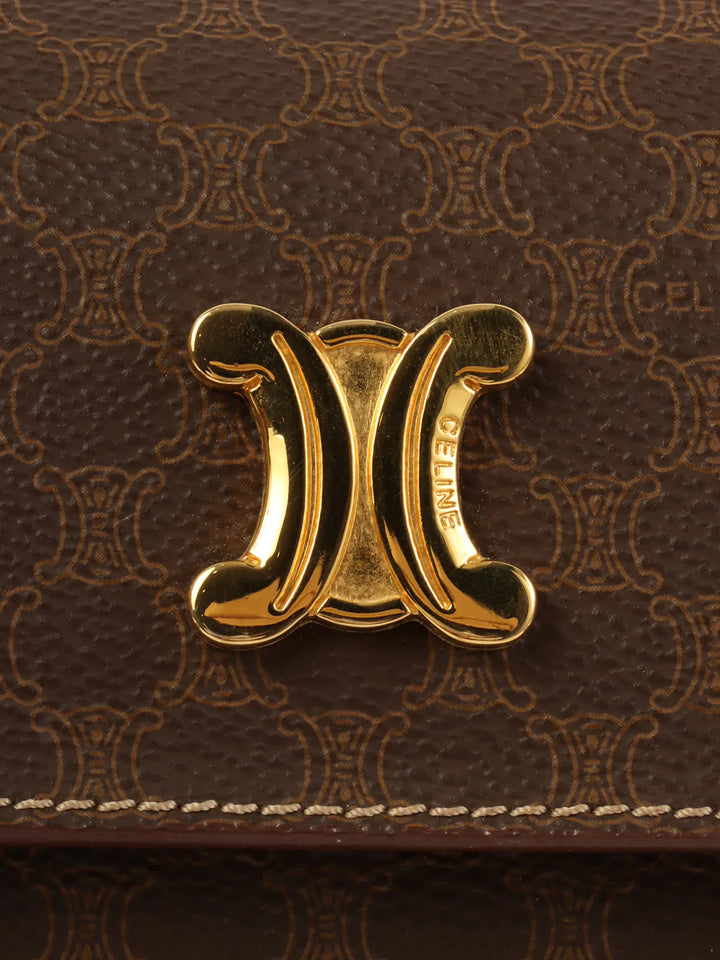 Celine Macadam Pattern Logo Plate Box Top Handle Bag Brown