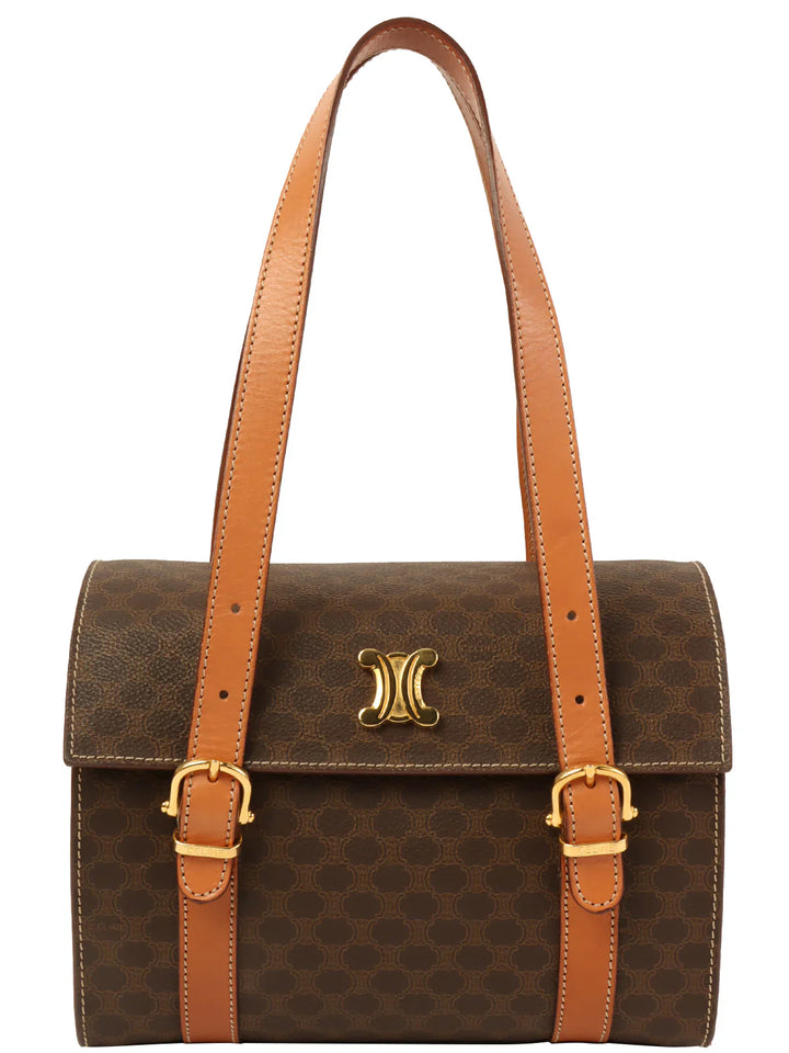 Celine Macadam Pattern Logo Plate Box Top Handle Bag Brown