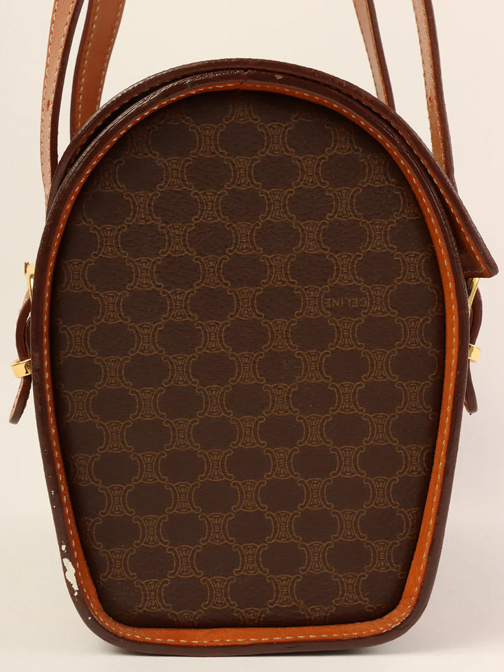 Celine Macadam Pattern Logo Plate Box Top Handle Bag Brown