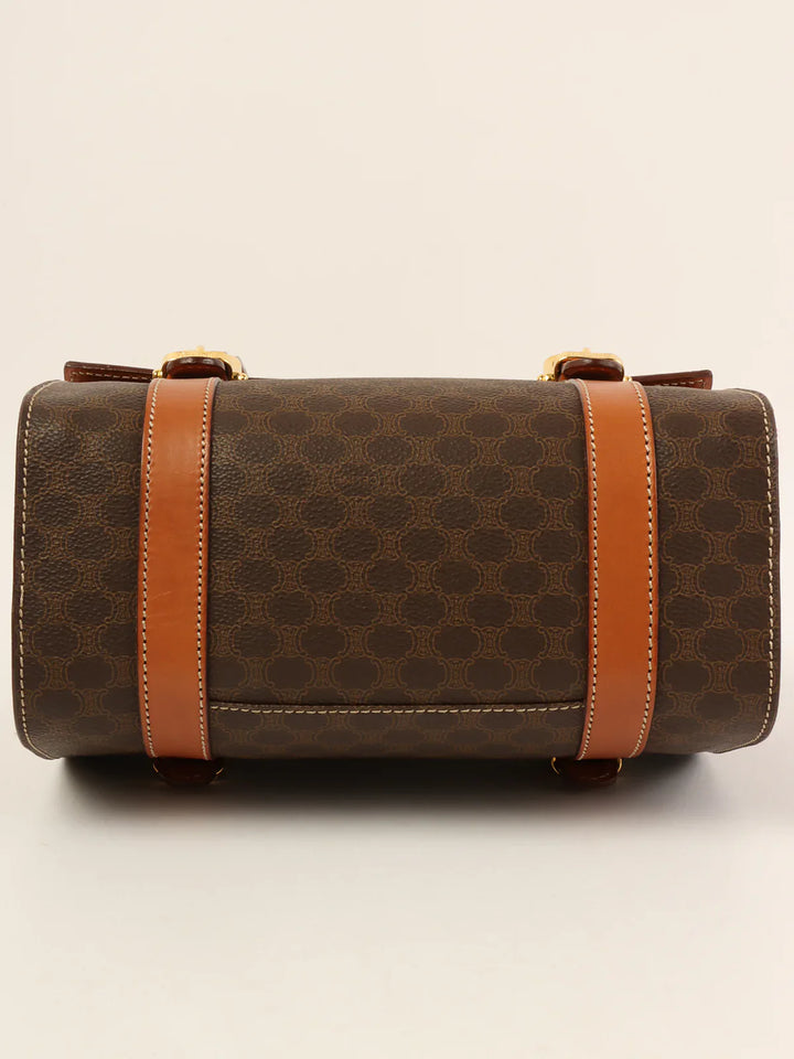 Celine Macadam Pattern Logo Plate Box Top Handle Bag Brown