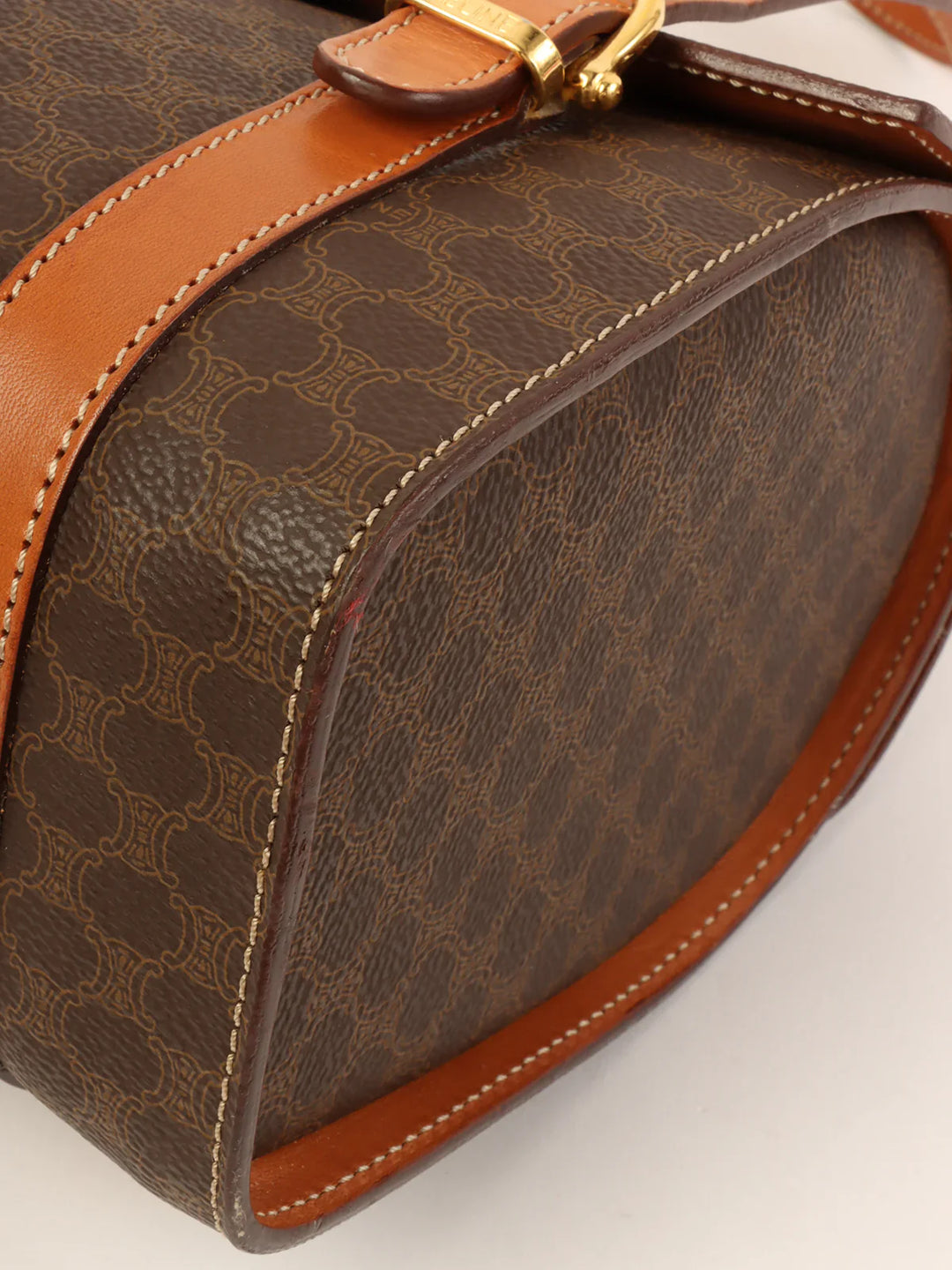 Celine Macadam Pattern Logo Plate Box Top Handle Bag Brown