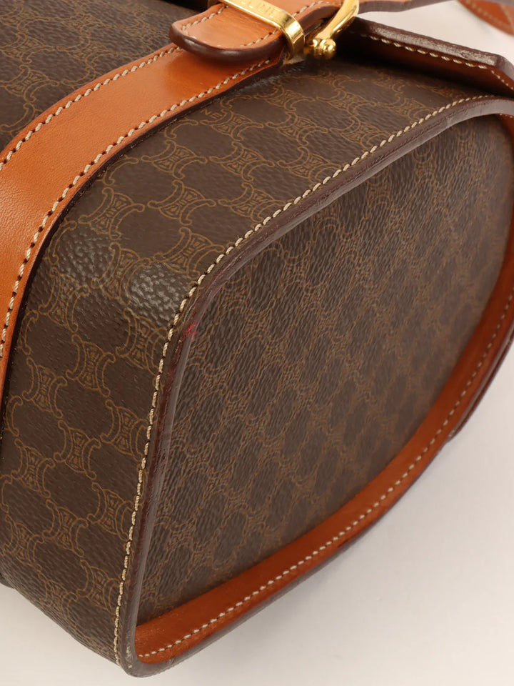 Celine Macadam Pattern Logo Plate Box Top Handle Bag Brown
