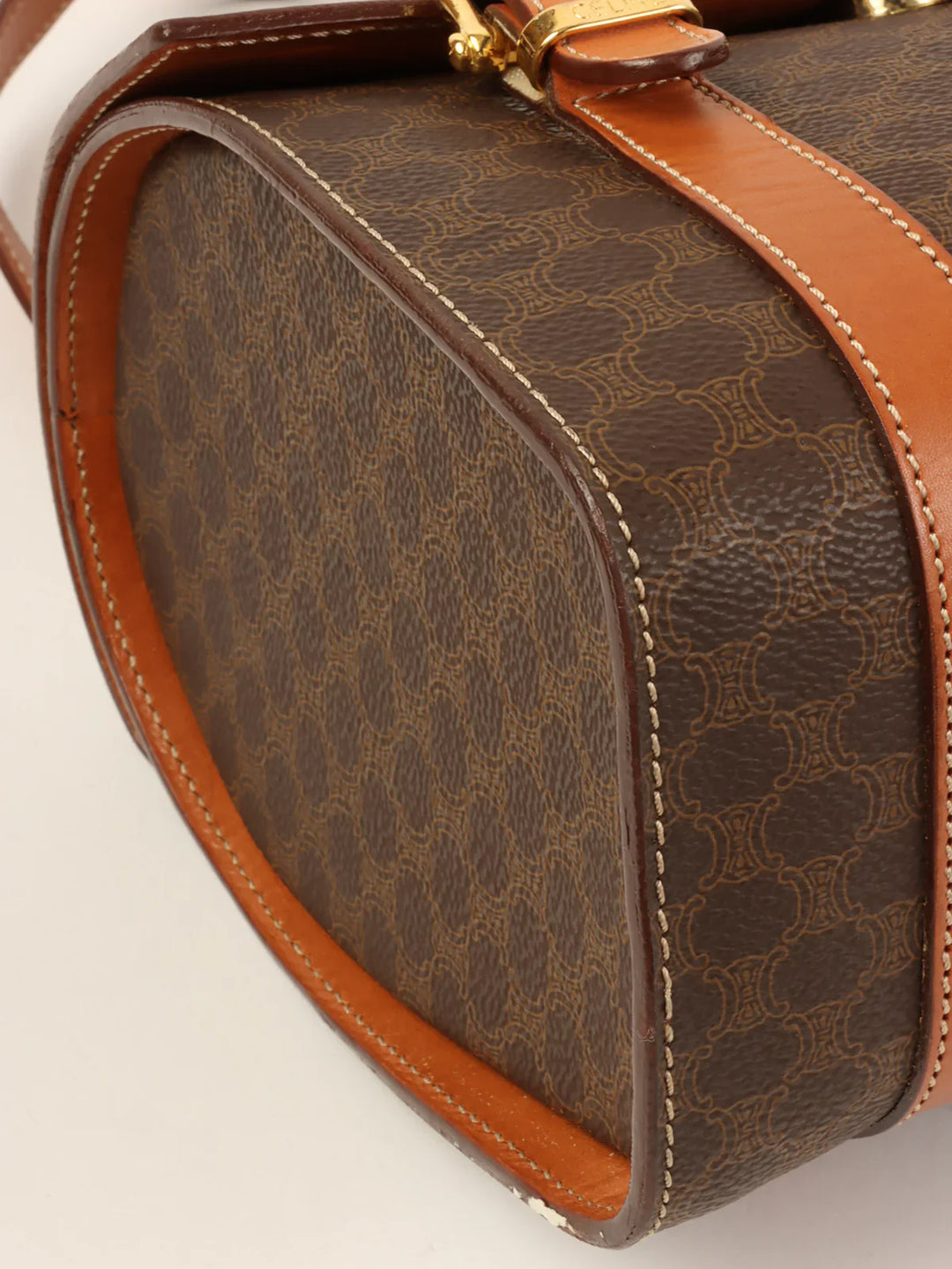 Celine Macadam Pattern Logo Plate Box Top Handle Bag Brown