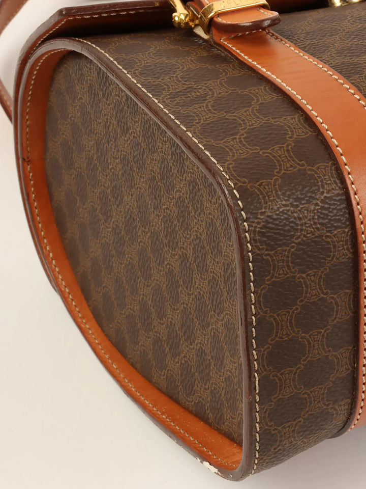 Celine Macadam Pattern Logo Plate Box Top Handle Bag Brown