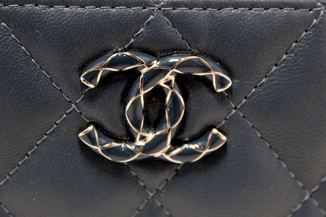 Top Quality Chanel Blue Quilted Lambskin Leather Card Holder