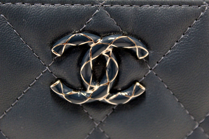 Top Quality Chanel Blue Quilted Lambskin Leather Card Holder