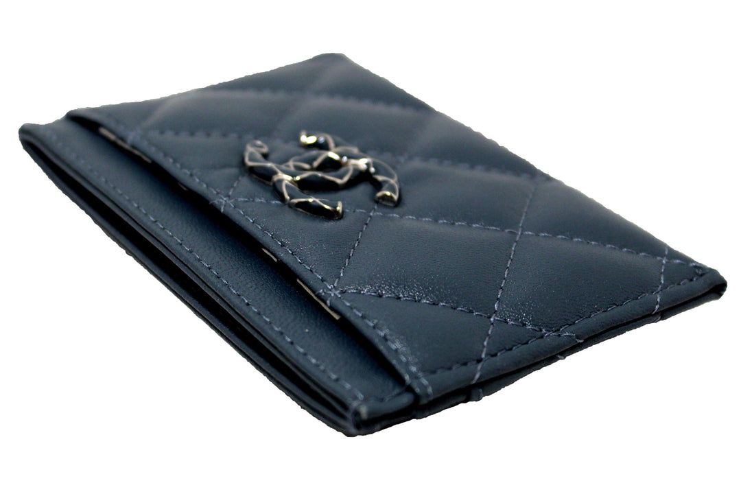Top Quality Chanel Blue Quilted Lambskin Leather Card Holder