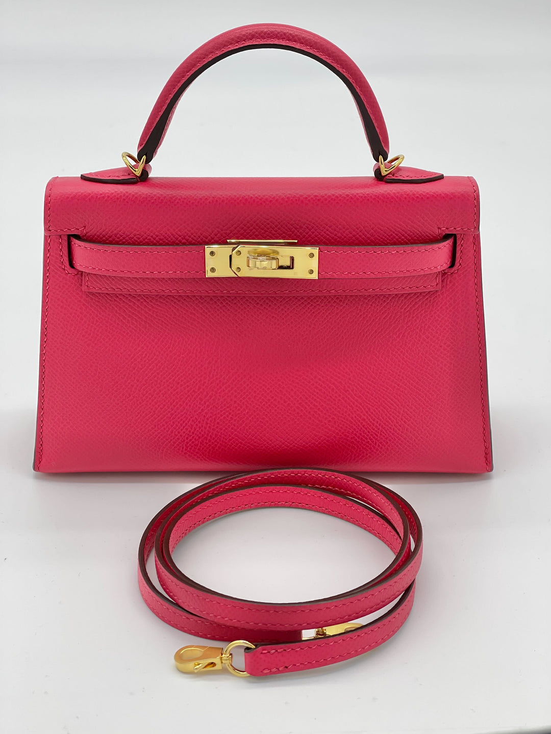 Top quality Hermes Kelly 20 Mini Epsom Rose Extreme Gold Hardware