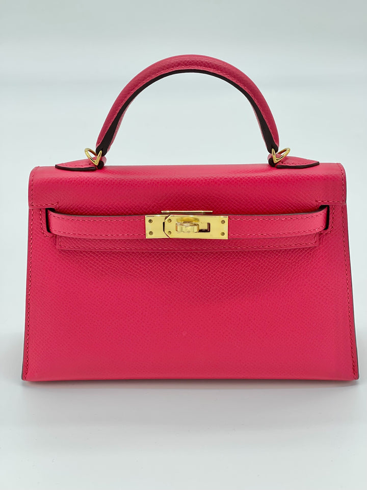Top quality Hermes Kelly 20 Mini Epsom Rose Extreme Gold Hardware
