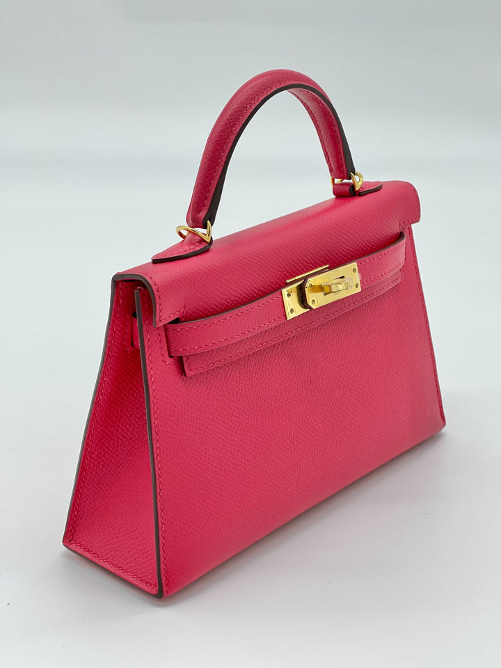 Top quality Hermes Kelly 20 Mini Epsom Rose Extreme Gold Hardware