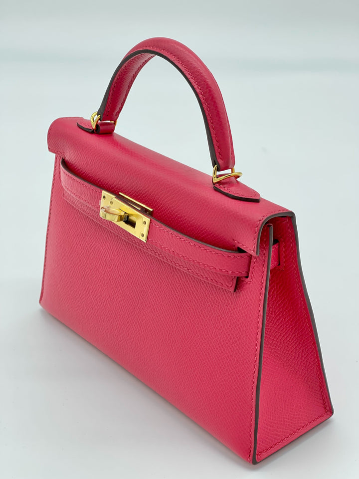 Top quality Hermes Kelly 20 Mini Epsom Rose Extreme Gold Hardware